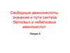 Свободные аминокислоты. значение и пути синтеза белковых и небелковых аминокислот. (Лекция 4)