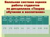 Балльная система оценки работы студентов по дисциплине «Теории обучения и воспитания»