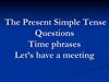 The Present Simple. Tense Questions. Time phrases. Let’s have a meeting