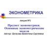 Предмет эконометрики. Основные эконометрические модели
