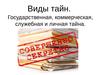 Виды тайн. Государственная, коммерческая, служебная и личная тайна