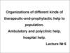 Organizations of different kinds of therapeutic-and-prophylactic help to population
