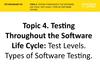 Testing Throughout the Software Life Cycle: Test Levels. Types of Software Testing (Topic 4)