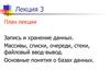 Запись и хранение данных. Массивы, списки, очереди, стеки, файловый ввод-вывод. Основные понятия о базах данных. (Лекция 3)