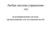 Любая система управления это целенаправленная система, организованная для достижения целей. (Тема 5)