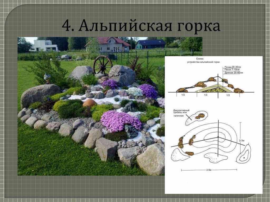 Альпийская горка с лавандой и ясколкой схема