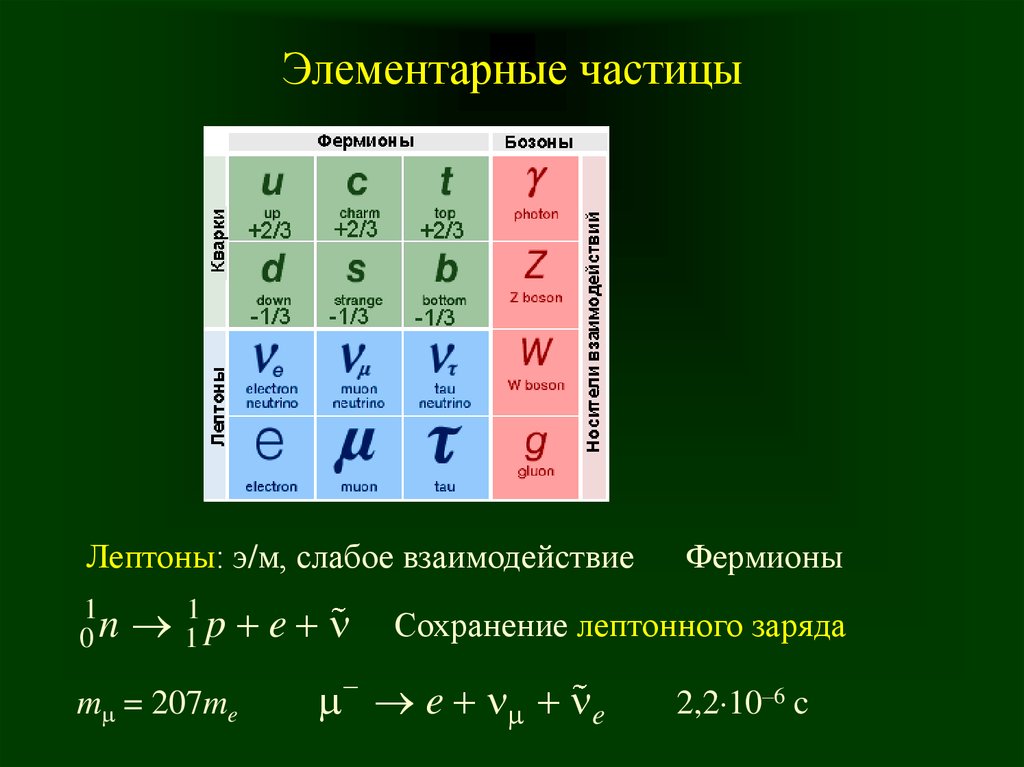 Таблица элементарных частиц физика