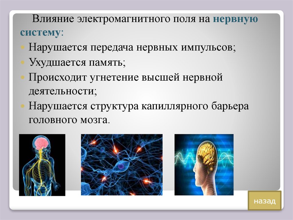 Магнитное поле влияние на живой организм. Влияние ЭМП на нервную систему. Влияние электромагнитного поля на нервную систему. Воздействие электромагнитных полей на нервную систему человека. Электромагнитное излучение на нервную систему.
