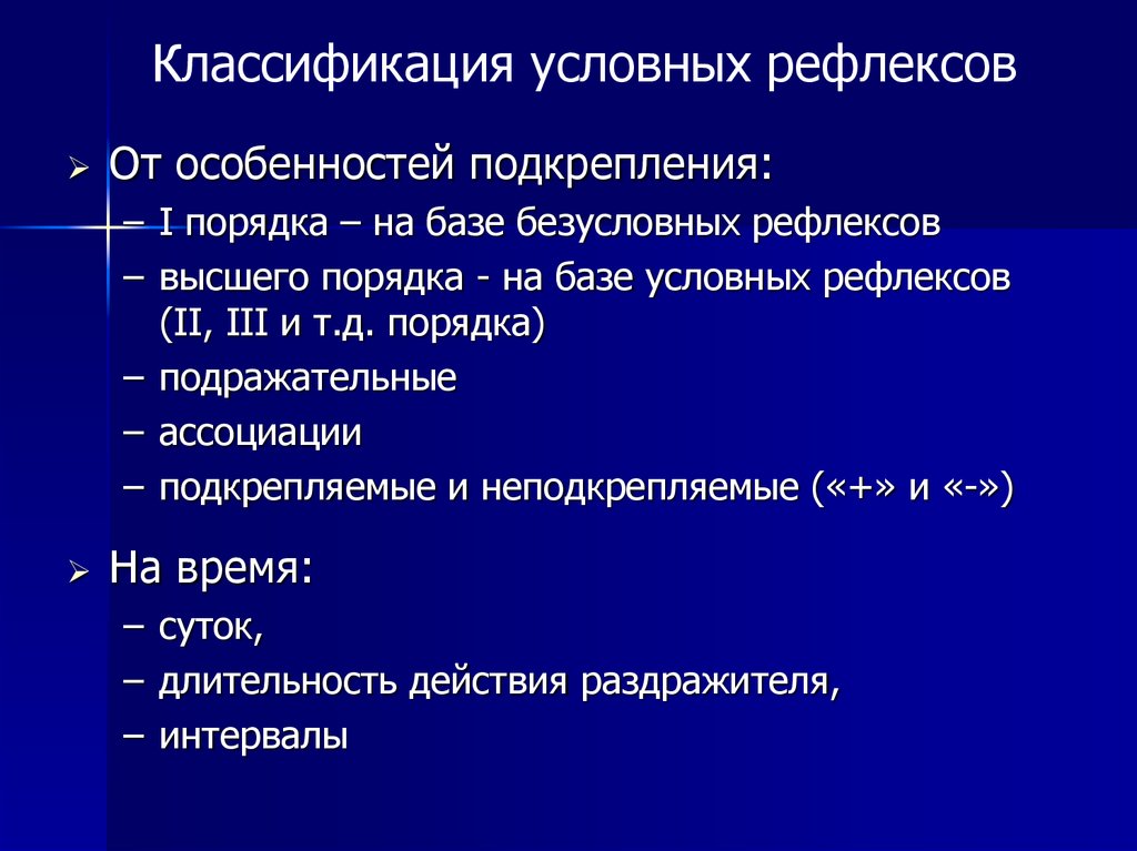 Классификация условных и безусловных рефлексов презентация