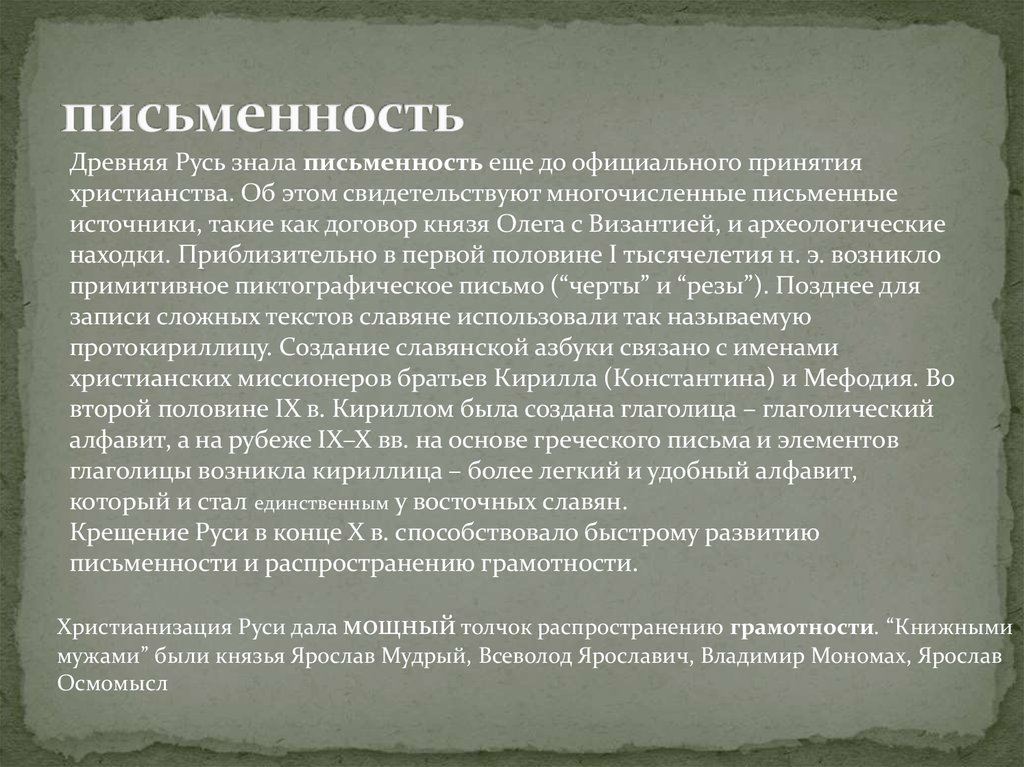 Возникновение славянской письменности на руси презентация