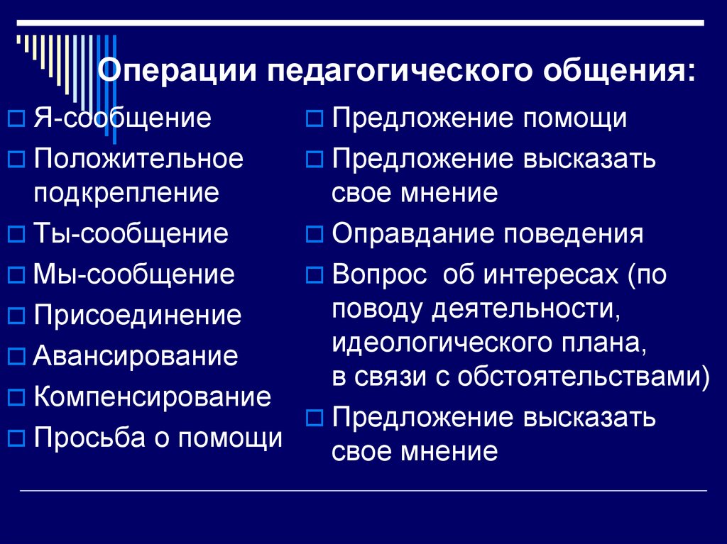 Предложение помощи. Операции общения. Операции общения в педагогике. Ключевые операции педагогической технологии.