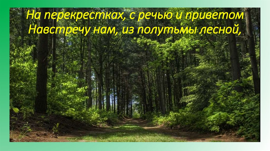 На перекрестках, с речью и приветом Навстречу нам, из полутьмы лесной,