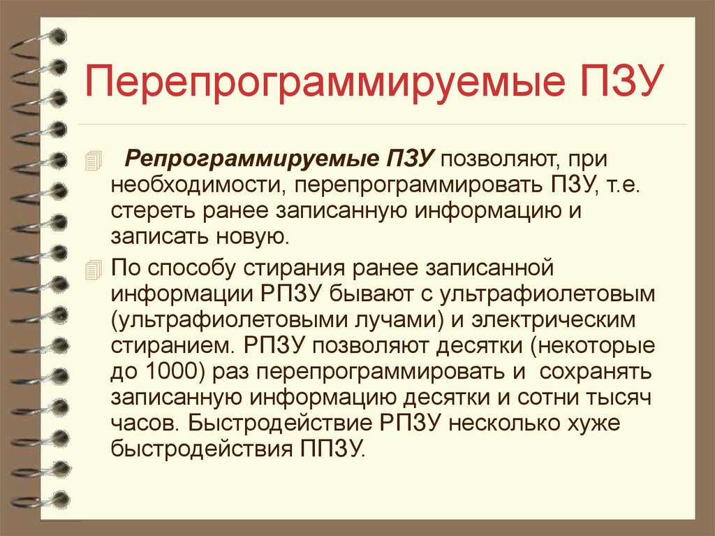 Ранее записанных. Перепрограммируемые ПЗУ. Основные типы ПЗУ. Перечислите основные типы ПЗУ. Характеристика ПЗУ И РПЗУ.