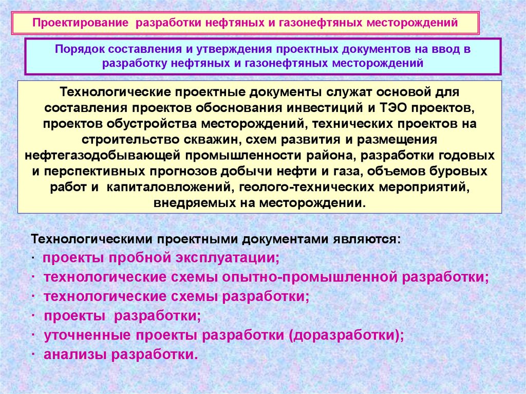 Технологический проект разработки месторождения это