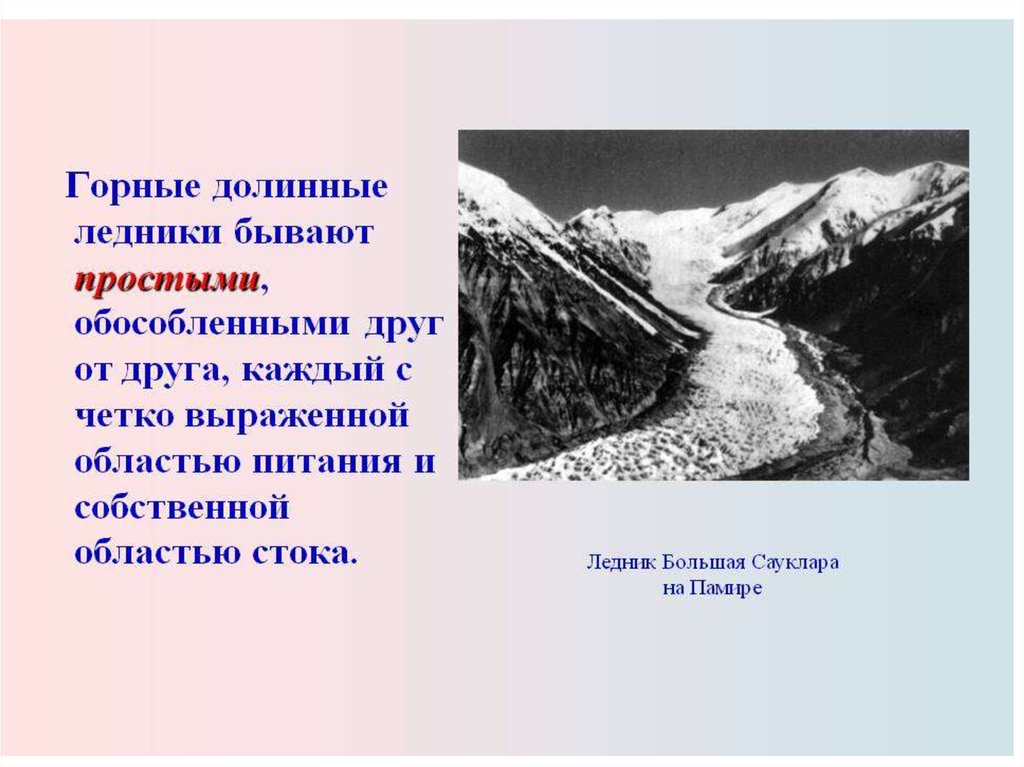 Происхождение ледников. Горные (Горно-Долинные) ледники. Горно Долинные ледники. Схема Горно долинного ледника. Простой Долинный ледник.