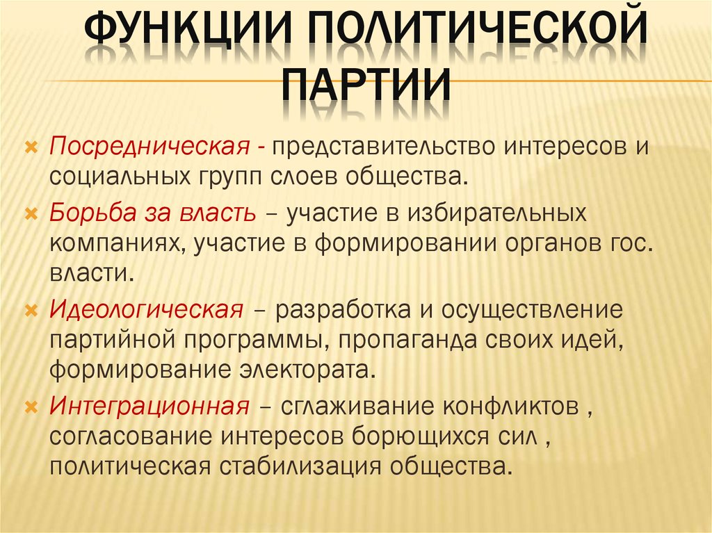 Функции политической партии план