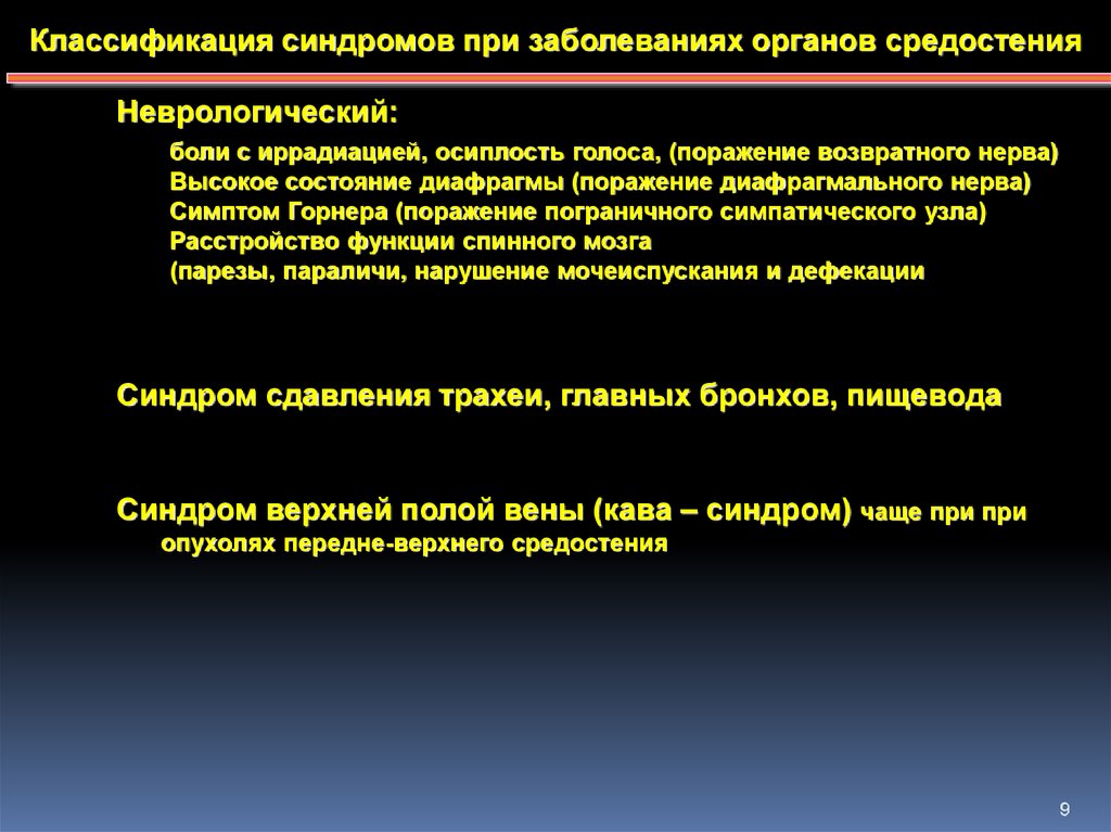 Кава синдром. Заболевания органов средостения хирургия. Поражение возвратного нерва симптомы. Классификация синдромов. Сдавление возвратного нерва симптомы.