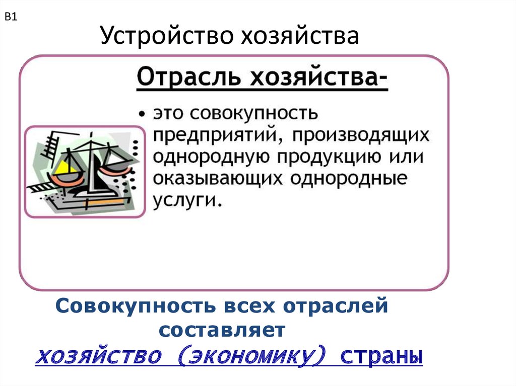 Устройства хозяйства. Устройство хозяйства. Совокупность всех отраслей хозяйства. Устройство хозяйства России. Совокупность предприятий производящих однородную продукцию.