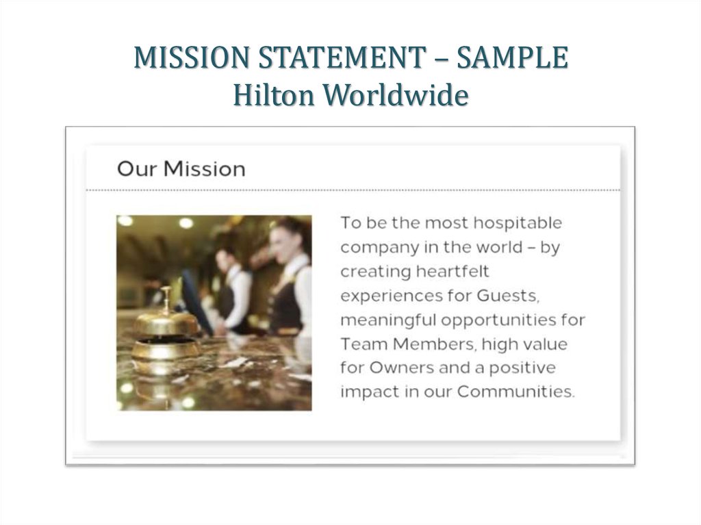 Hotel Vision And Mission Statement Examples