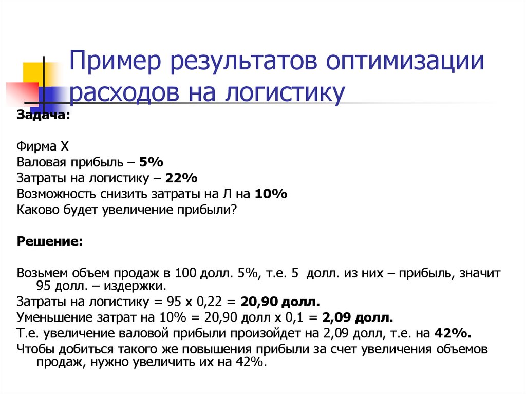 Задачи результат затраты. Задачи по логистике с решением. Оптимизация расходов.