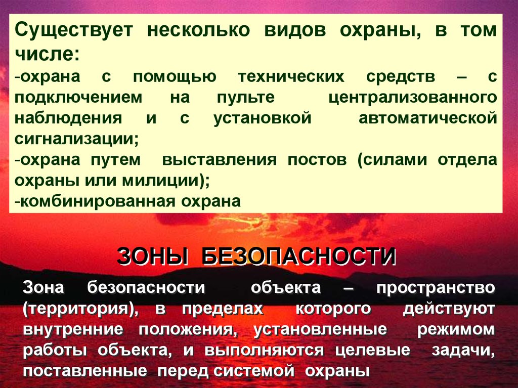 Где выставляется пост безопасности. Экономическая безопасность бизнеса презентация. Зона безопасности с особым правовым режимом. Внутренняя безопасность банка. Виды охраны.