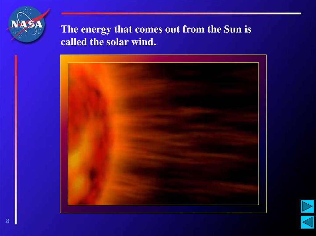 The energy that comes out from the Sun is called the solar wind.