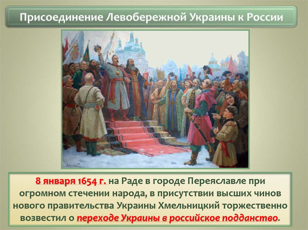 Присоединение украины в состав россии. Присоединение Левобережной Украины к России 1654.