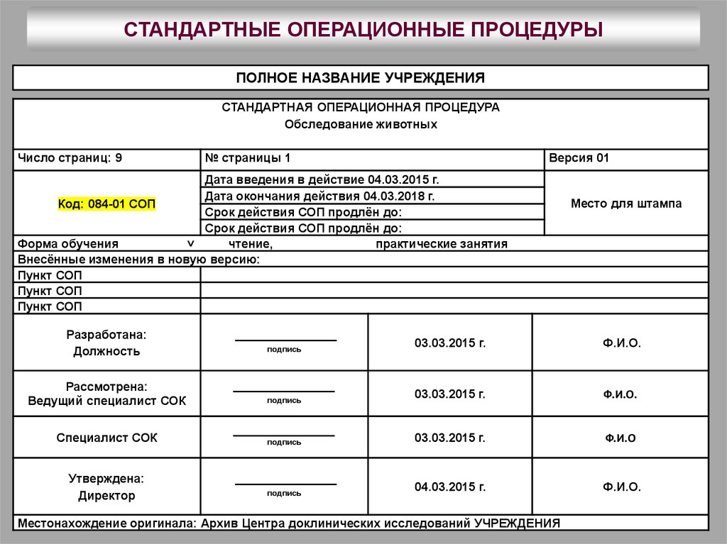 Стандартная операционная карта