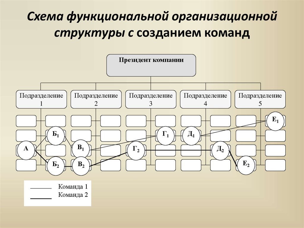 Схема функциональной организационной структуры с созданием команд