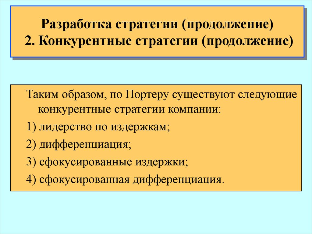 Разработка стратегии. Конкурентные стратегии.