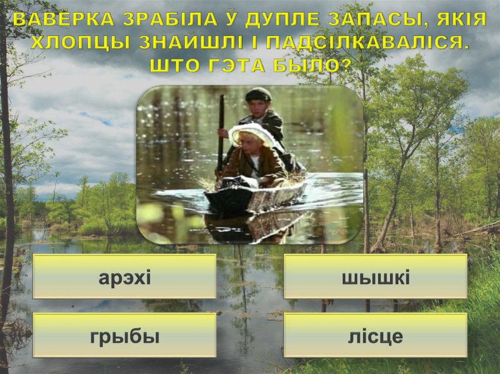 Вавёрка зрабіла ў дупле запасы, якія хлопцы знайшлі і падсілкаваліся. што гэта было?