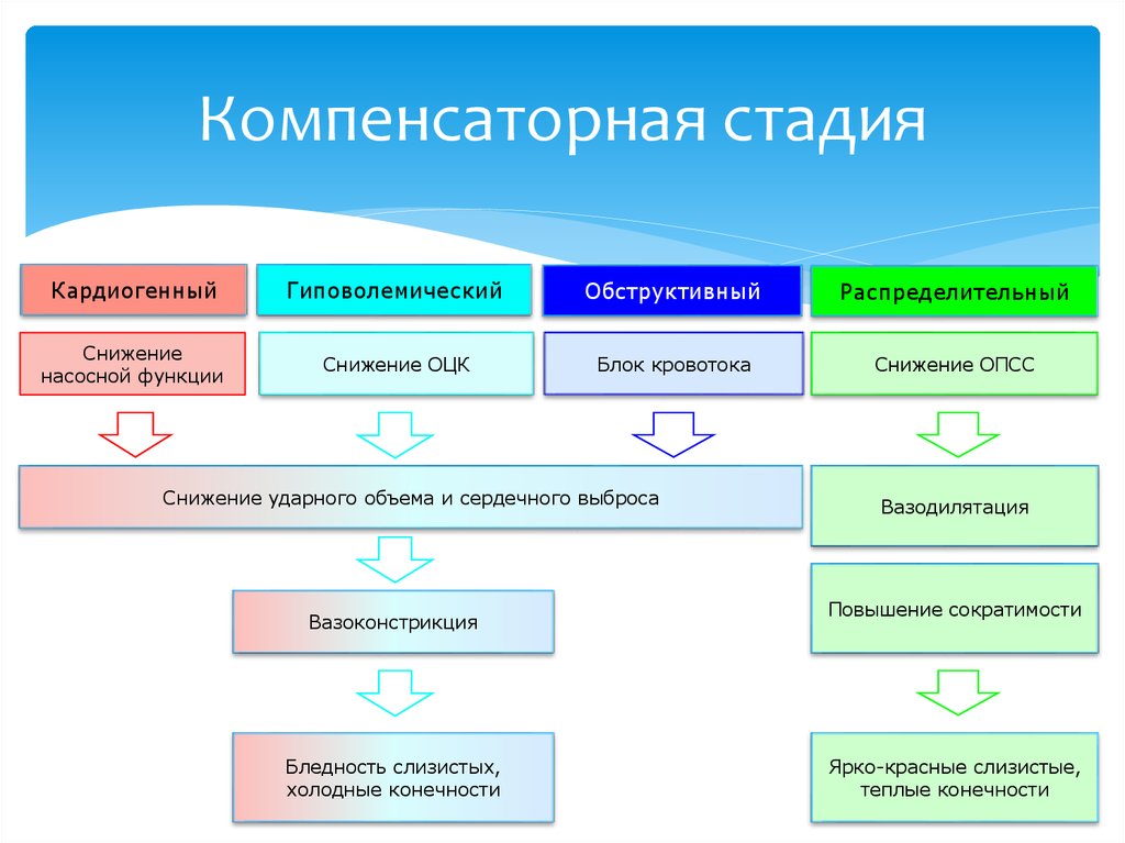 Компенсаторное искусство. Стадии компенсаторного процесса. Патогенез гиповолемический недостаточности кровообращения. Кардиогенный обструктивные гиповолемический. Компенсаторная функция семьи.