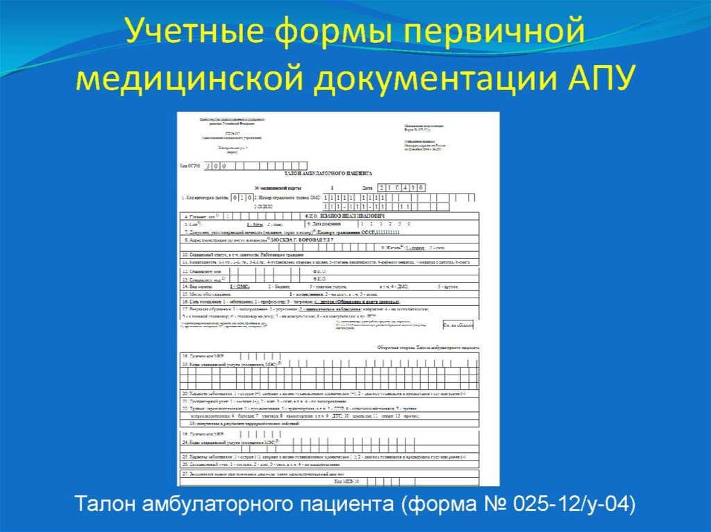 Форма 12 4. Форма № 025 талон амбулаторного пациента. Учетную форму n 025-12/у 