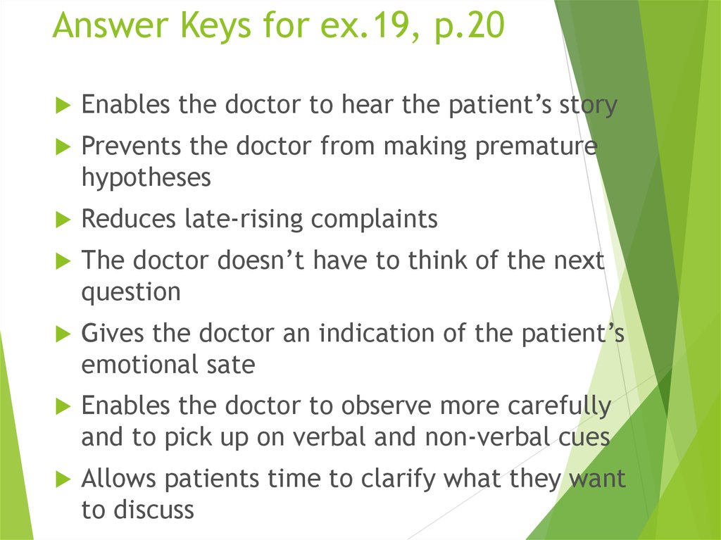 Answer Keys for ex.19, p.20