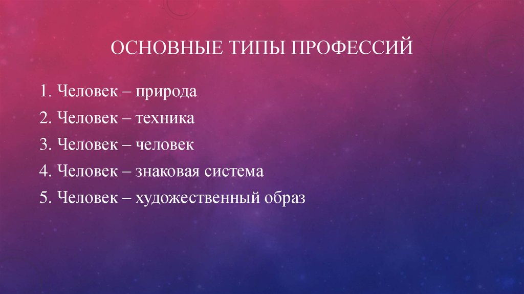ОСНОВНЫЕ ТИПЫ ПРОФЕССИЙ