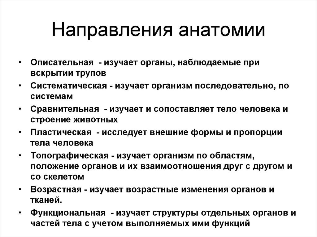 Что изучает анатомия. Основные направления в современной анатомии. Современные направления анатомической науки. Современные направления в анатомии и физиологии. Современные принципы анатомии.