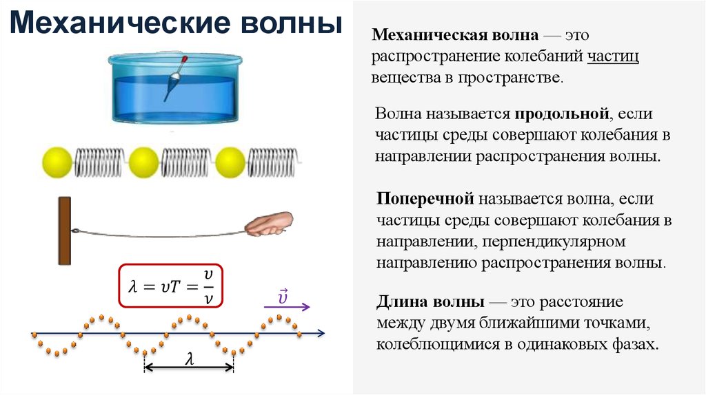 Совершенная среда. Распространение механических волн в различных средах. Механические колебания частиц среды. Направление колебаний частиц среды поперечной волны. Колебания частиц в продольной волне.