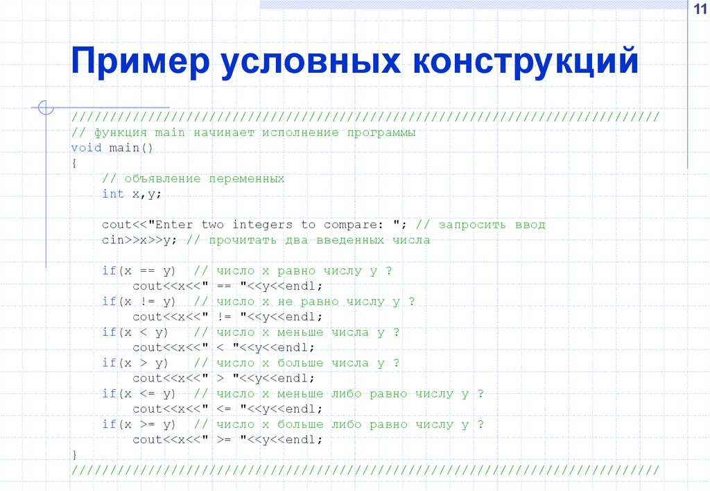 Приведите пример условного