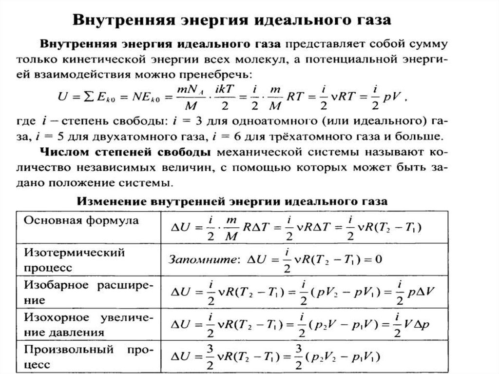 Внутренняя энергия работа формулы