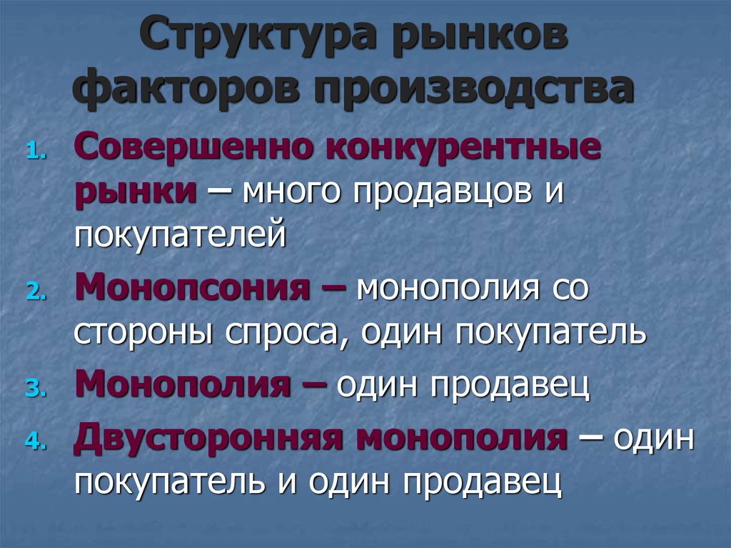 Особенности рынков факторов производства 10 класс презентация