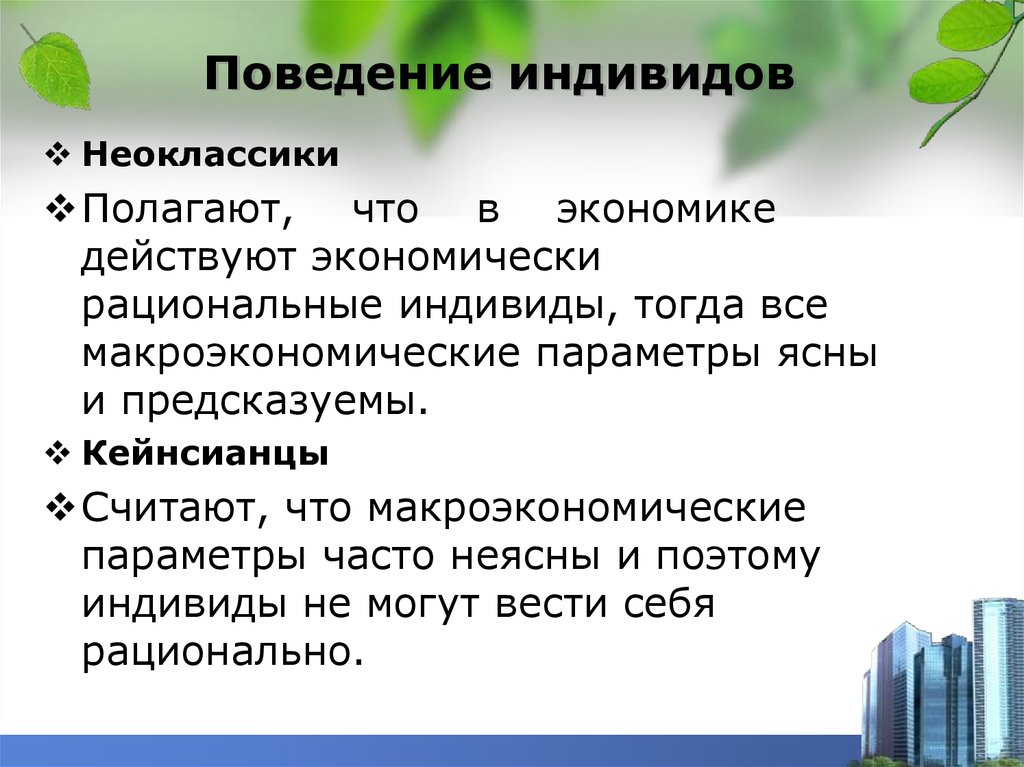 Виды поведения индивида