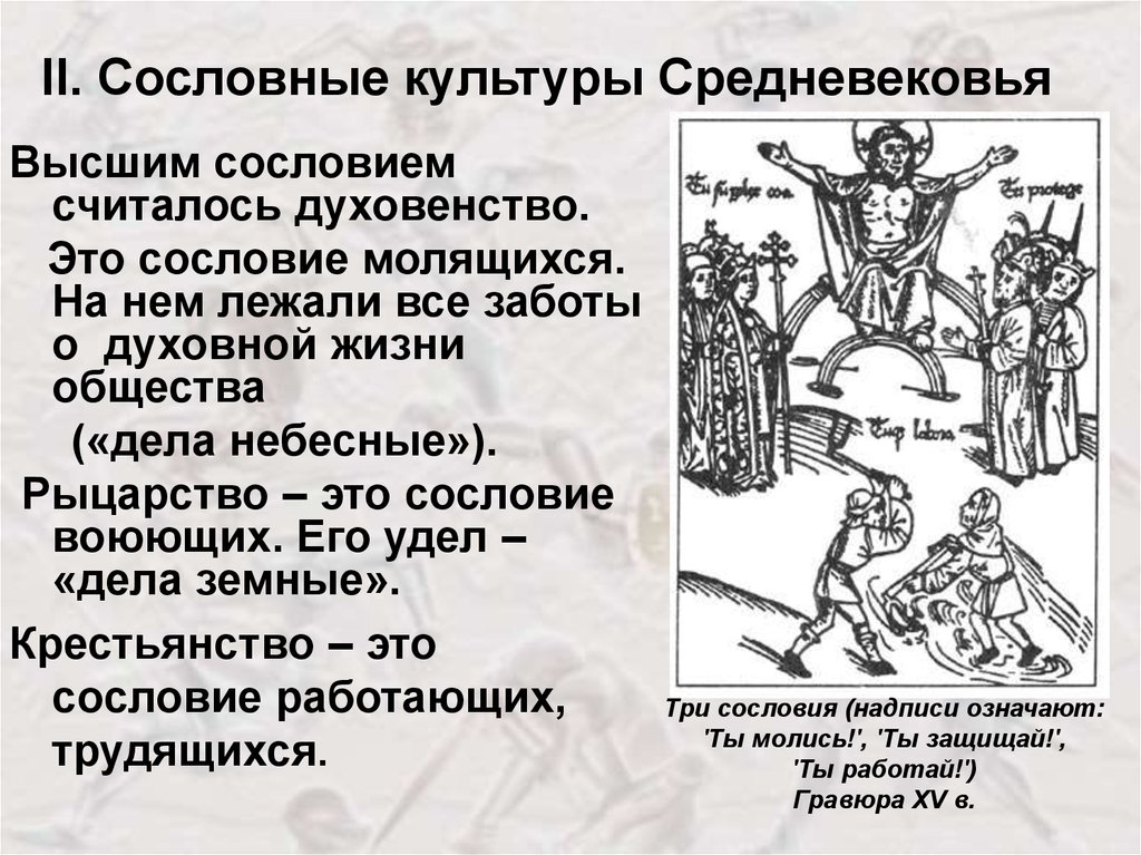 Что лежало в основе деления средневекового общества на сословия составьте схему средневекового