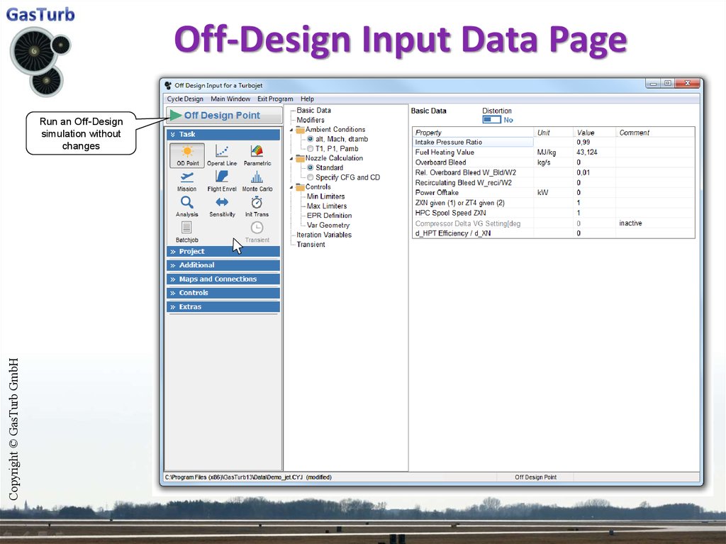 Off-Design Input Data Page