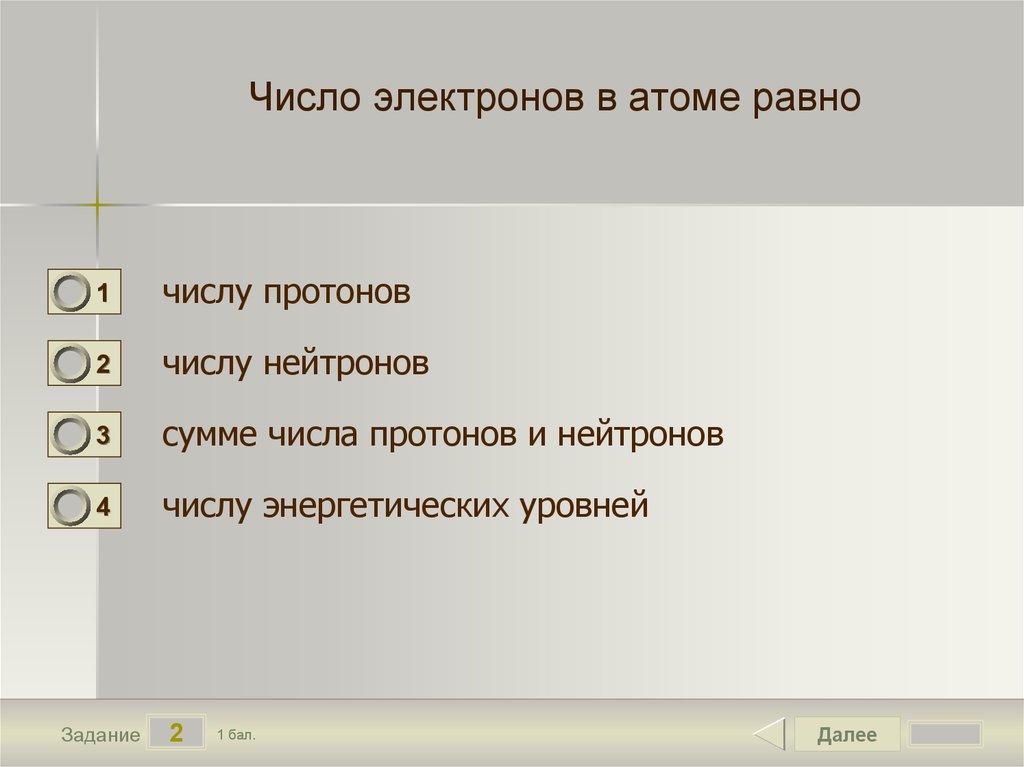 Число электронов на внешнем уровне равно