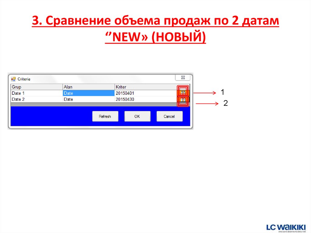 3. Сравнение объема продаж по 2 датам ‘’NEW» (НОВЫЙ)