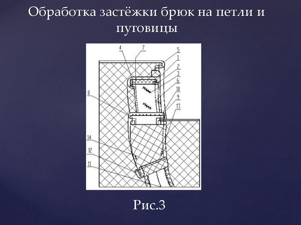 Схема обработки брюк. Обработка застежки брюк. Схема обработки застежки брюк. Обработка застежки брюк на петли и пуговицы. Схема обработки гульфика.