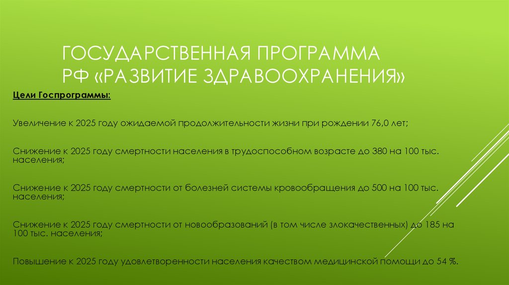 Программа развития здравоохранения до 2025 года презентация