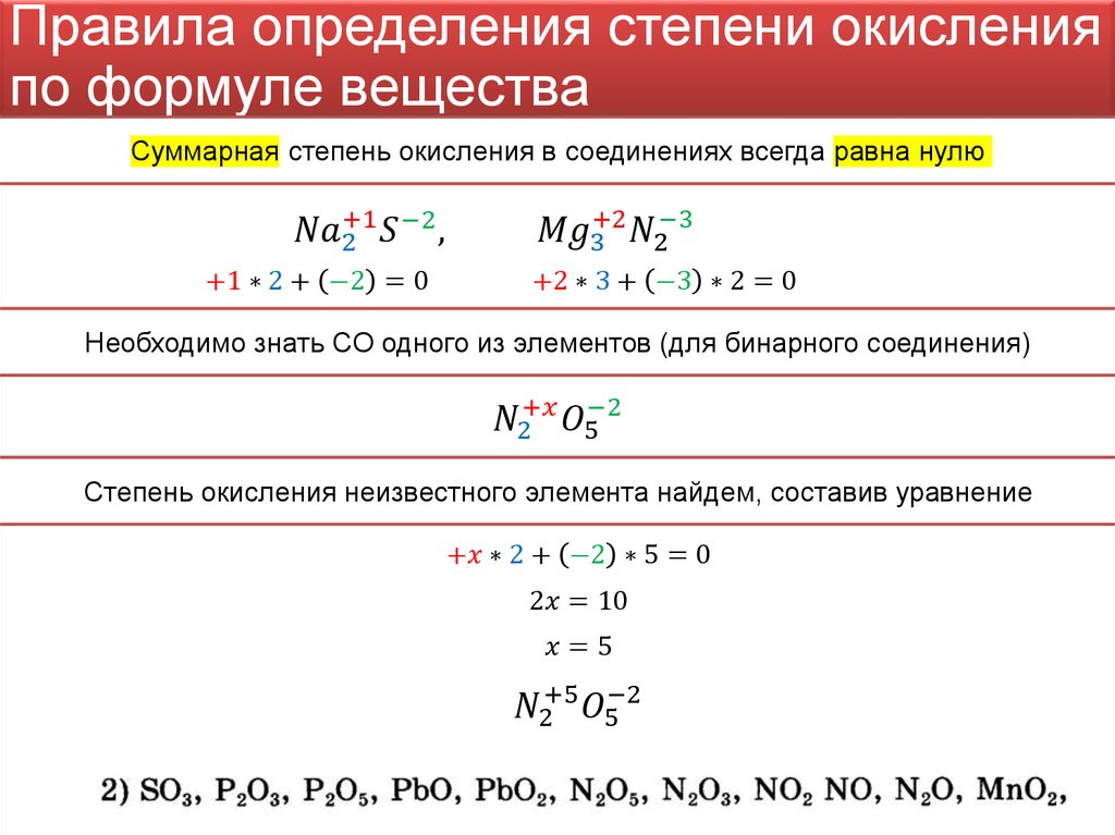 Правила определения степени окисления по формуле вещества