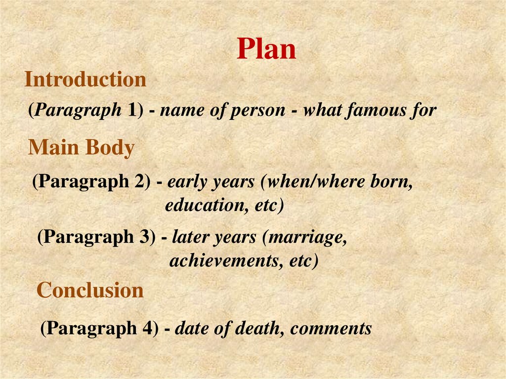 Main body. План параграфа. Introduction Plan. Paragraph Plan. Plan Introduction, main body, conclusion.