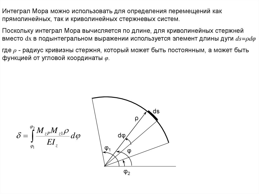 Для данной расчетной схемы формула интеграла мора имеет вид